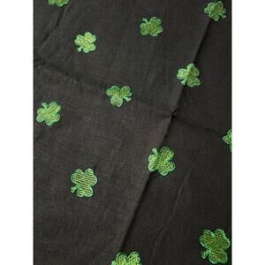 Vintage Black 100% Cotton Embroidered Green Shamrock Fabric-27" x 27"-New Fabric